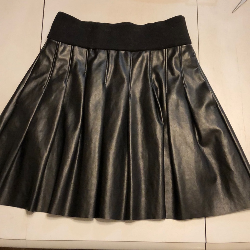 Aritzia Black Pleated Leather Mini Skirt